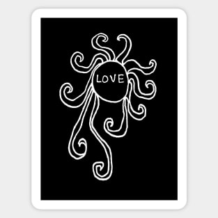 Artistic Hand-drawn Sun Design Love Text Black and White Graphic Sticker